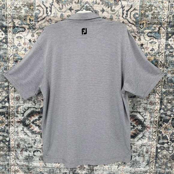 Foot Joy Men's Polo Size XL Grey Black Stripe Logo Short Sleeve - Picture 2 of 9